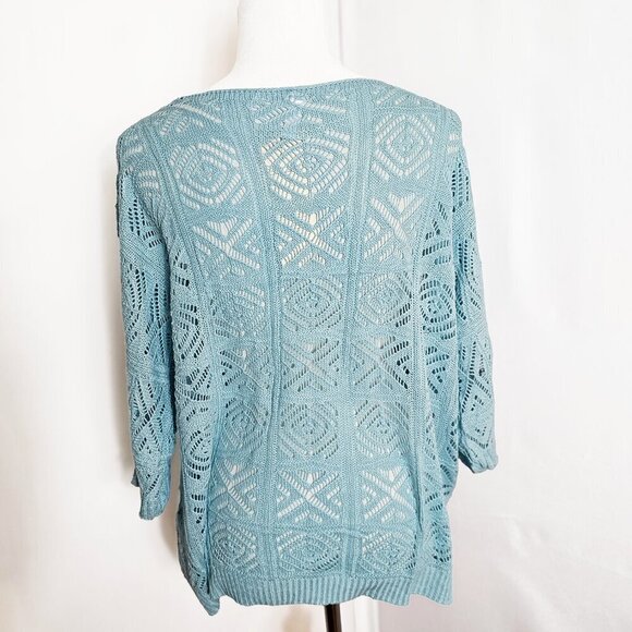 Light Blue Lace Knitted Summer Sweater - Picture 3 of 4